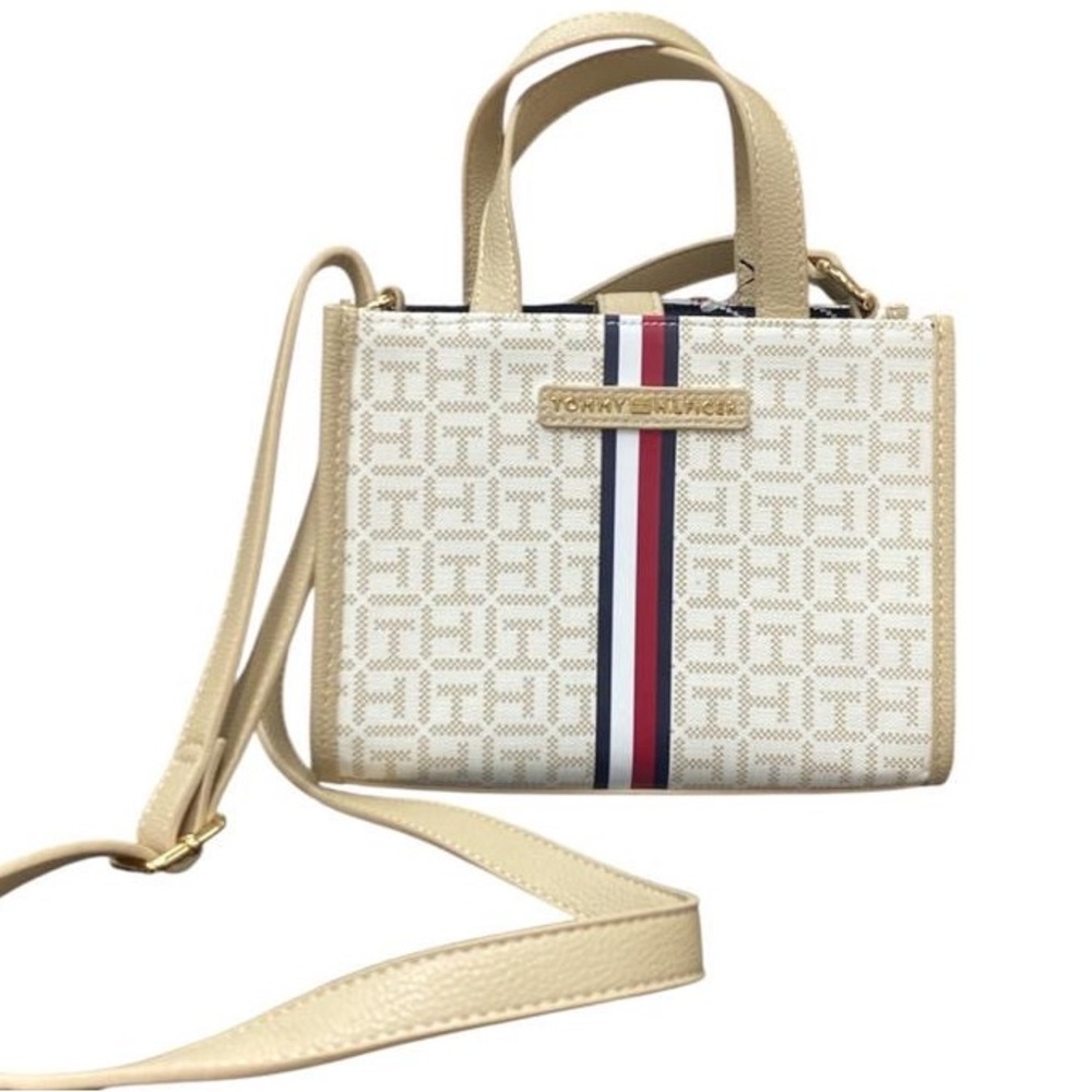 Tommy Hilfiger Cream and Tan Structured Tote Bag